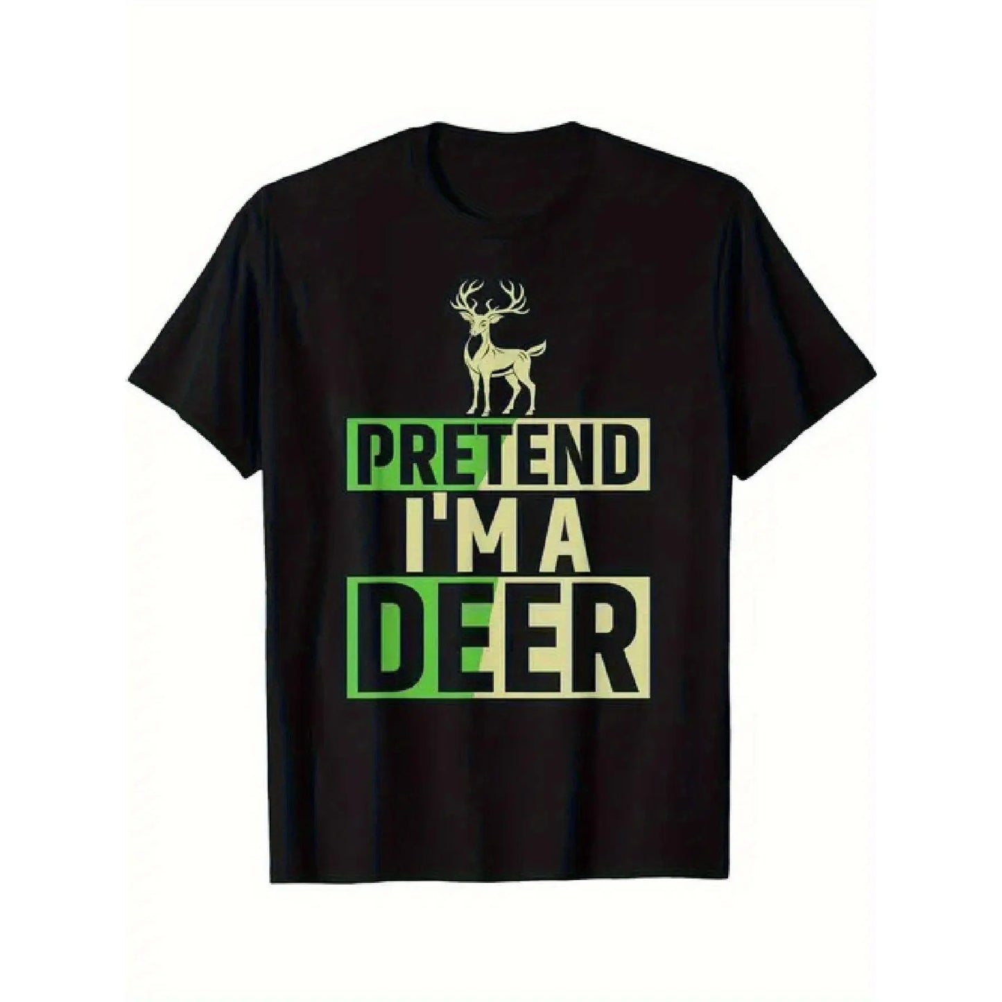 180g[100%25cotton]A Comfortable And Fitting Men'S T-Shirt Featuring a Deer Design - a Casual Black Short-Sleeve Round Neck with Green And Yellow Letters, Perfect for Halloween Or Casual Wear