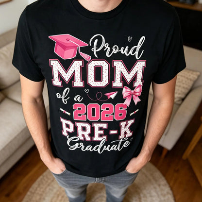 2026 Pre-K Graduation T-Shirt - Proud Mom of Pre-K Graduate, Loose Fit Casual Round Neck Tee with Diploma & Suitable for Pre-K Parties, Achievement Outfit (Comfortable Graduation Attire) Graphic Tshirt