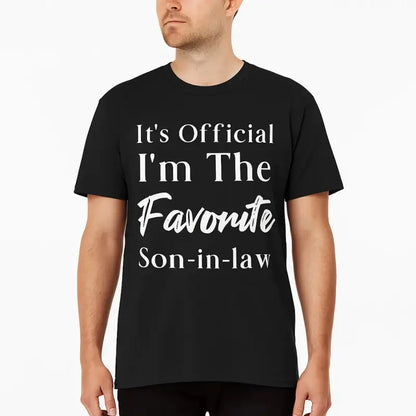 Men's 100%25 Cotton "Favorite Son-in-Law" Letter Graphic T-Shirt - Dark Blue Round Neck Shortsleeve Menswear, Breathable Streetwear Sports Top for Casual Use