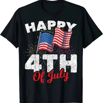 100%25 Cotton Short-Sleeve Round Neck T-Shirt, Comfortable Lightweight Everyday Patriotic 4th Of July US Flag Gift