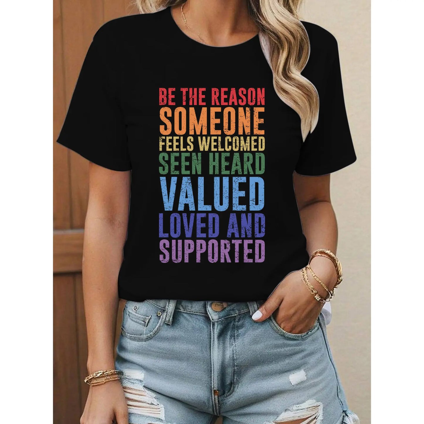 [100%25 Cotton] T - shirt with the phrase "BE THE REASON SOMEONE FEELS WELCOMED SEEN HEARD VALUED LOVED AND SUPPORTED" for meaningful wear. Golf Gift T-Shirt For Men and Women