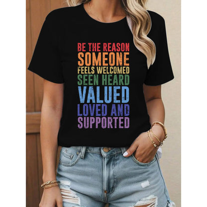 [100%25 Cotton] T - shirt with the phrase "BE THE REASON SOMEONE FEELS WELCOMED SEEN HEARD VALUED LOVED AND SUPPORTED" for meaningful wear. Golf Gift T-Shirt For Men and Women