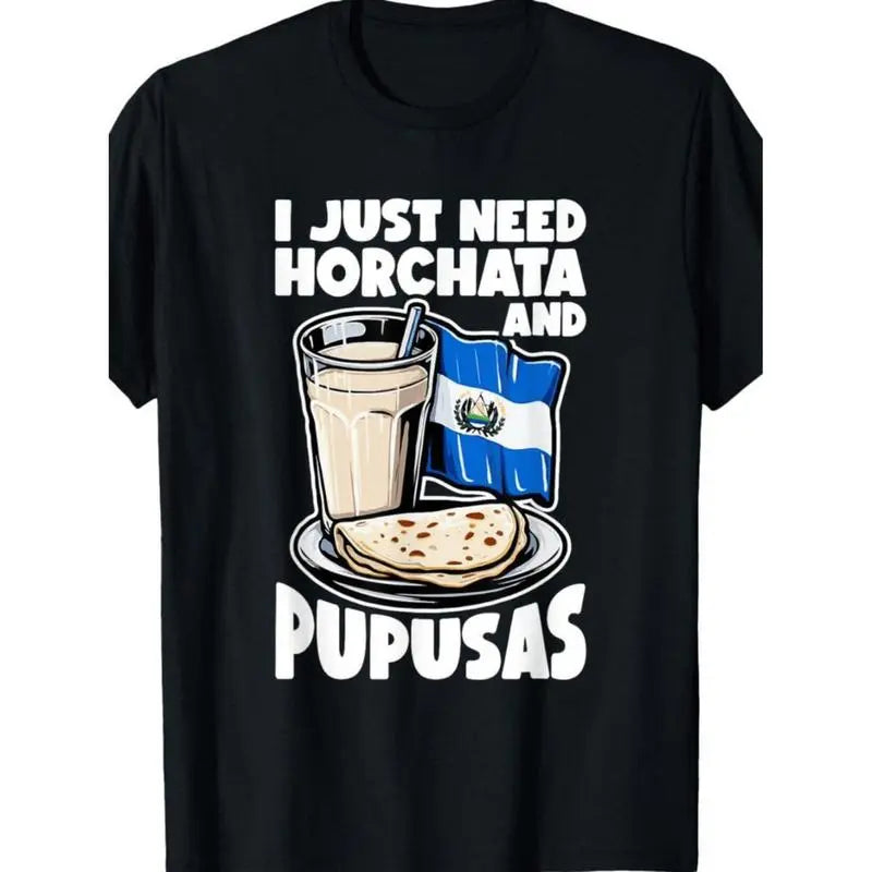 Men's Graphic T-Shirt, Casual El Salvador Inspired Horchata & Pupusas Print, Short Sleeve Crew Neck Top
