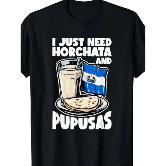 Men's Graphic T-Shirt, Casual El Salvador Inspired Horchata & Pupusas Print, Short Sleeve Crew Neck Top