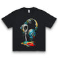 Men's Navy Blue Soft Graphic Tshirt - Shortsleeve Round Neck Thick Cotton Tee with Vibrant Headphone Print, Casual Trendy Streetwear, Machine Washable Summer Durable Casualwear