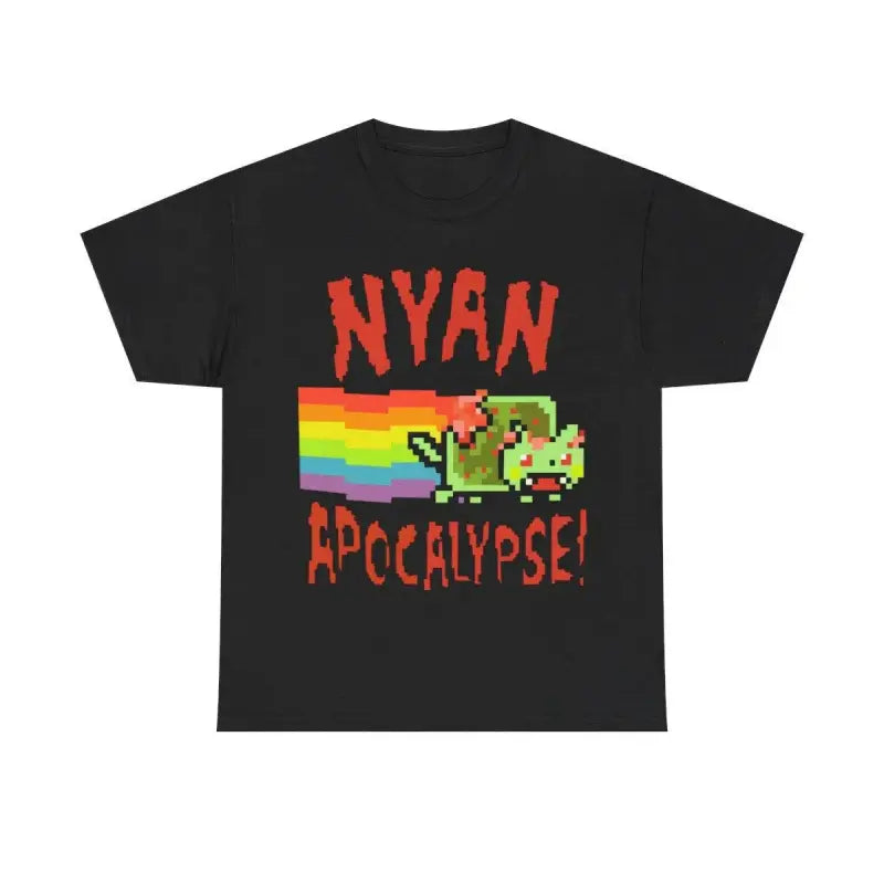 [100%25 cotton]Nyan Cat Apocalypse Unisex Crew Neck T-Shirt – Funny Retro Meme Graphic Tee for Men & Women, Soft Comfortable Cotton, Short Sleeve Casual Shirt, Streetwear Style, Everyday Wear, Gift Idea, Geeky Pop Culture, Trendy Unisex Tee