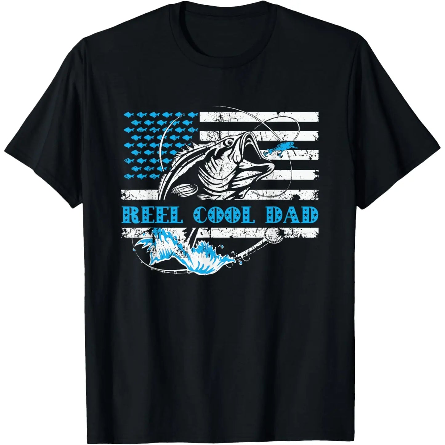 [100%25 Cotton]  Fishing Stuff For Fathers Day, Reel Cool Dad American Flag T-Shirt