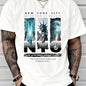 Men’s NYC "Eternal City" printed T-shirt, New York street-style short sleeve, Statue of Liberty themed casual top.