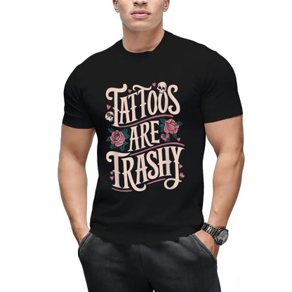 Unisex T-Shirt |   Casual Round Neck, Geometric Pattern, "Tattoos Are Trashy" Slogan, Breathable Knit Fabric