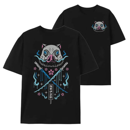 Inosuke Hashibira with his sword Dual Serrated Nichirin Katanas shirt, Sweatshirt & Hoodie, Demon Slayer t-shirt, Anime lover t-shirt graphic tees Round Neck Casual