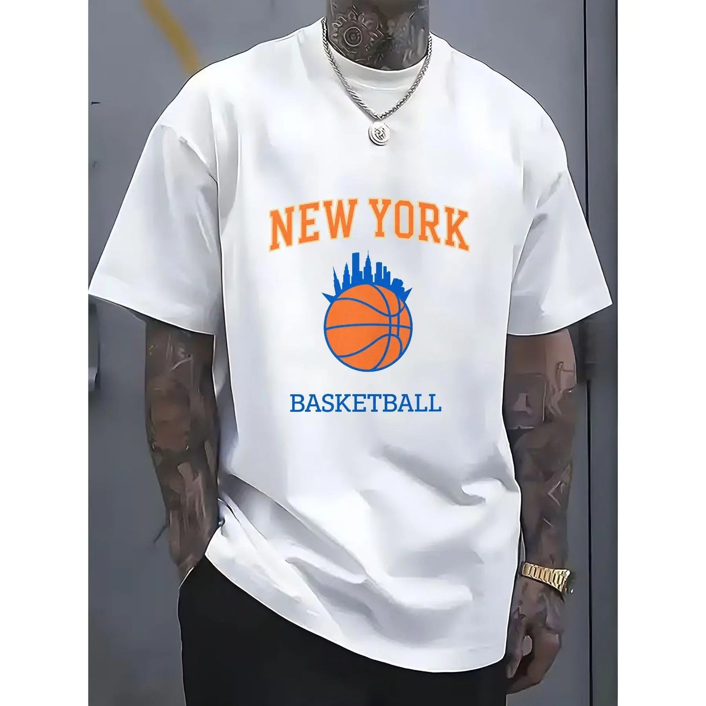 NEW YORK Basketball Graphic T-shirt | 100%25 Crew Neck, Casual Multi-Color, Perfect for Festival Gifting, Great for Daily Casual Wear, Regular Fit, All-season Wear