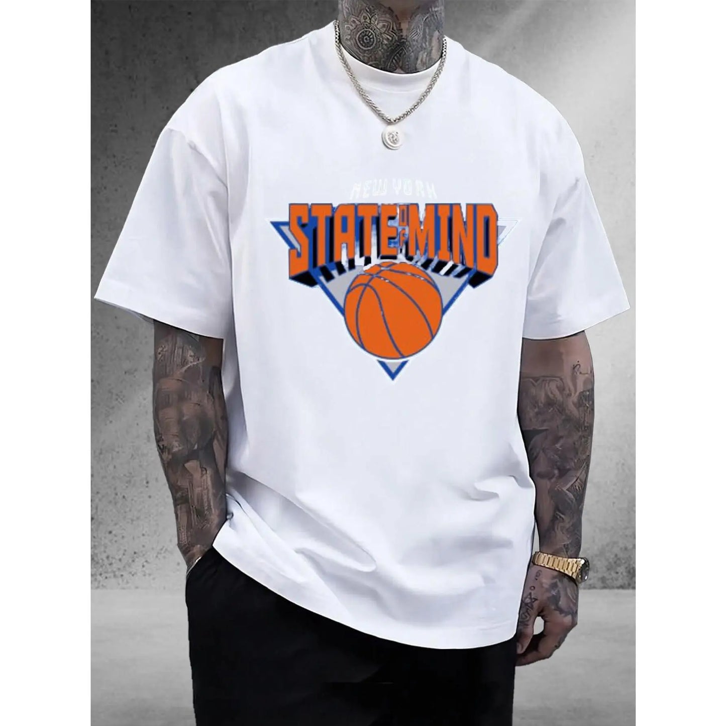 Men'S Printed T-Shirt New York State of Mind Basketball Design for Daily Wear 100%25 Cotton Unisex New Arrival Perfect Gift Idea Trendy Streetwear Fashion Top Quality Comfortable Casual Tee