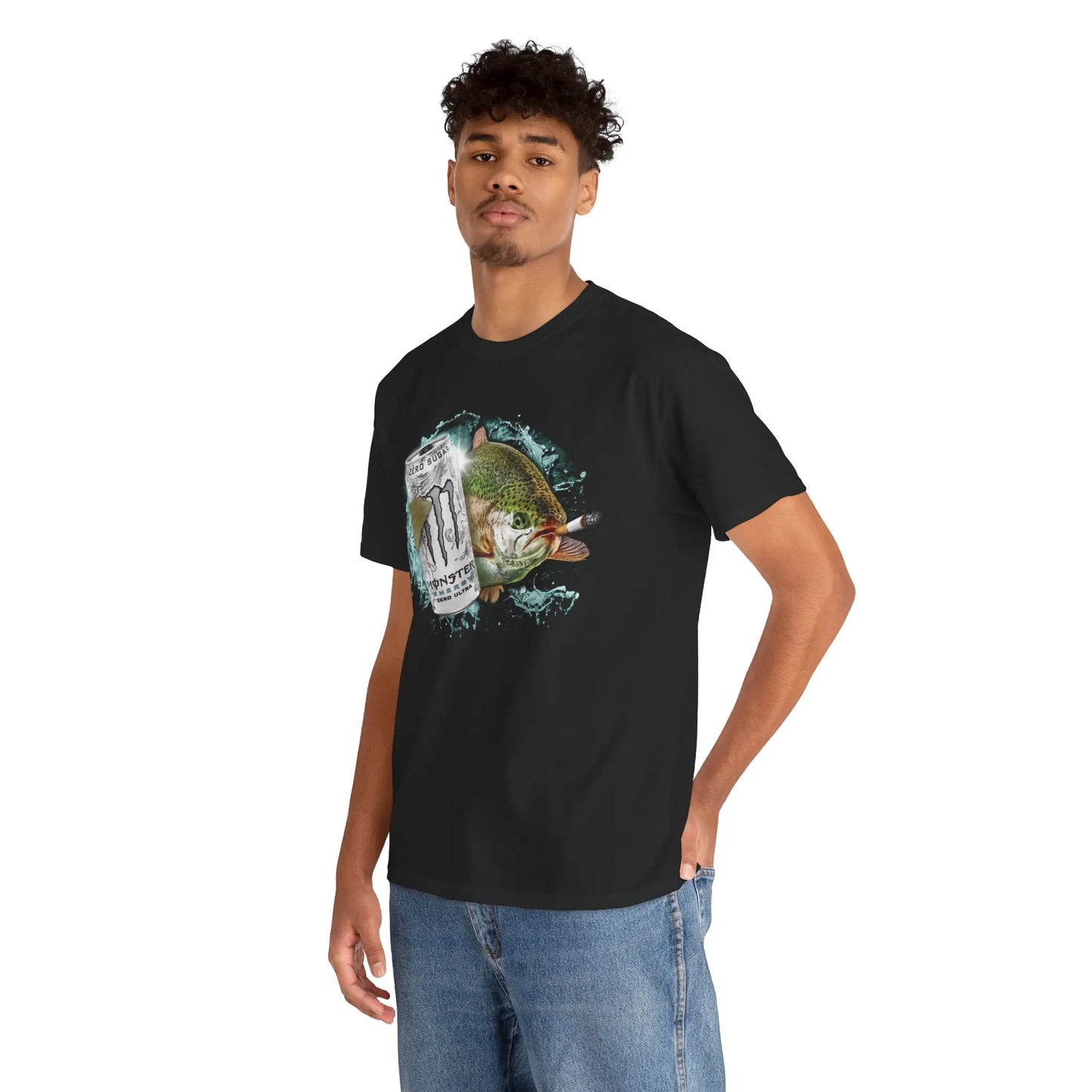 Dope Fish Short-Sleeve Casual Round Neck Streetwear Top - Funny White Monster Fish Sports Tee