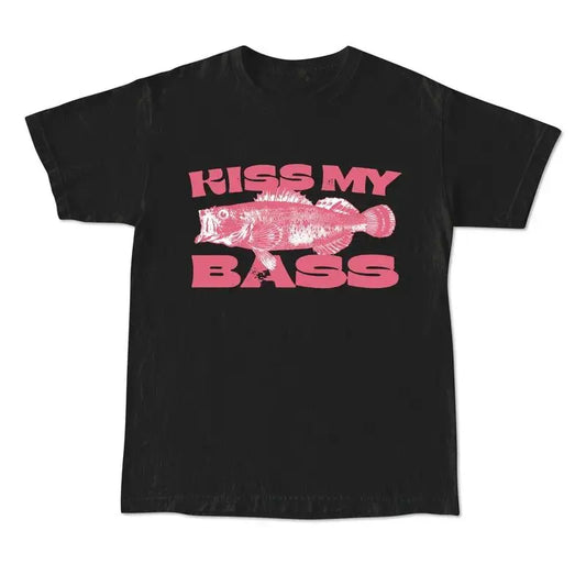 [100%25 Cotton]Kiss My Bass Vintage Style Fishing T-Shirt, Fisher Graphic Shirt Pink Design Limited Edition Menswear Birthday Menswear Birthday Unisex