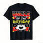 Men's "Daddy of the Birthday Boy" Graphic T-Shirt - Black, Casual, Shortleeve Crewneck Top, Menswear Streetwear Trendy Tshirts with Colorful Heart & Confetti Design, Ideal for Family Celebrations, Comfortable Fit