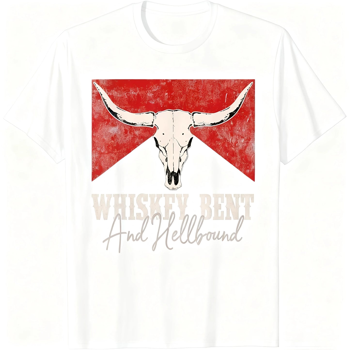 Whiskey Bent And Hellbound Graphic Western Cactus Deserts T-Shirt, Oversized Short Sleeve Classic Heavy Cotton T Shirt Printed Graphic Tee Men Women's Casual Short-Sleeved Top