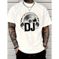 Men's DJ Graphic T-Shirt with Turntable & Headphone Print - 100%25 Stretchy Comfort Fit, DJ Lettering & Music Notes Design, Casual & Music Production Apparel for DJs, Machine Washable All-Season Wear (Black/White) - Ideal for Parties, Clubs, Casual Attire