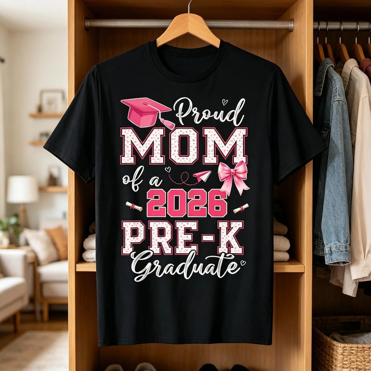 2026 Pre-K Graduation T-Shirt - Proud Mom of Pre-K Graduate, Loose Fit Casual Round Neck Tee with Diploma & Suitable for Pre-K Parties, Achievement Outfit (Comfortable Graduation Attire) Graphic Tshirt