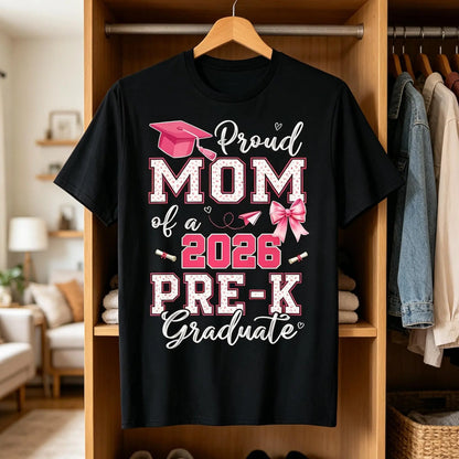 2026 Pre-K Graduation T-Shirt - Proud Mom of Pre-K Graduate, Loose Fit Casual Round Neck Tee with Diploma & Suitable for Pre-K Parties, Achievement Outfit (Comfortable Graduation Attire) Graphic Tshirt
