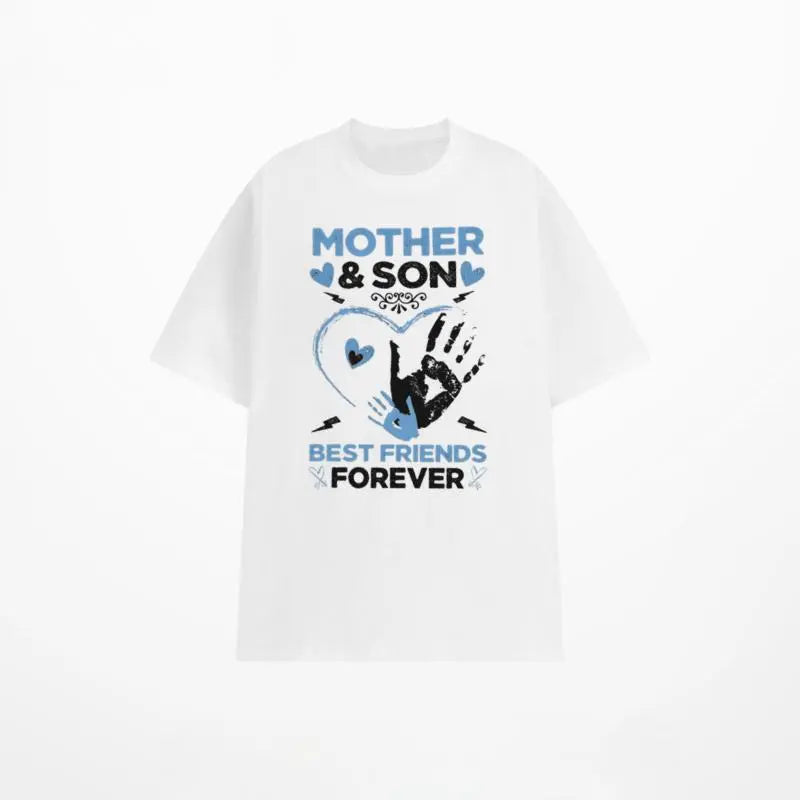 Mothers And Sons Best Friends Forever T-Shirt, Short Sleeve Crew Neck Graphic Tee, Comfy Durable Casual Top for Matching Family Look, Cute Mom Son Gift for Birthday Christmas, Daily Loungewear Shirt