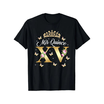 15 Year Old Birthday Outfit Mis Quince Mexican Quinceanera T-Shirt 100%25 Cotton Round Neck Short Sleeve T-shirt y2k  outfits  men demon slayer  merch time  tee  shirt  backwards  Tshirt Casual Crewneck