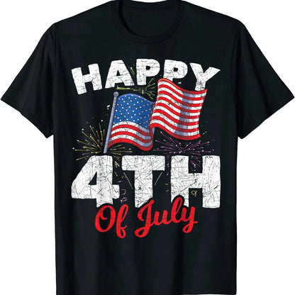 100%25 Cotton Short-Sleeve Round Neck T-Shirt, Comfortable Lightweight Everyday Patriotic 4th Of July US Flag Gift