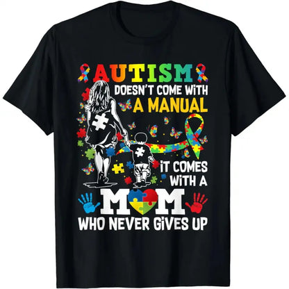 Women's 100%25 Cotton Fitted Short-Sleeve Casual Sports Top - Round Neck Streetwear, Autism Mom Awareness Shirt (No Instruction Manual Included), Casual Sports Tops