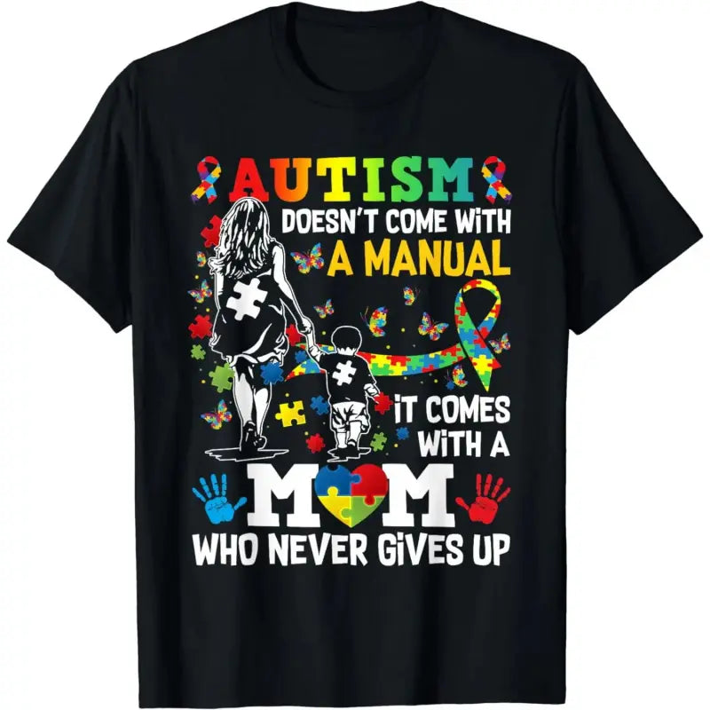 Women's 100%25 Cotton Fitted Short-Sleeve Casual Sports Top - Round Neck Streetwear, Autism Mom Awareness Shirt (No Instruction Manual Included), Casual Sports Tops
