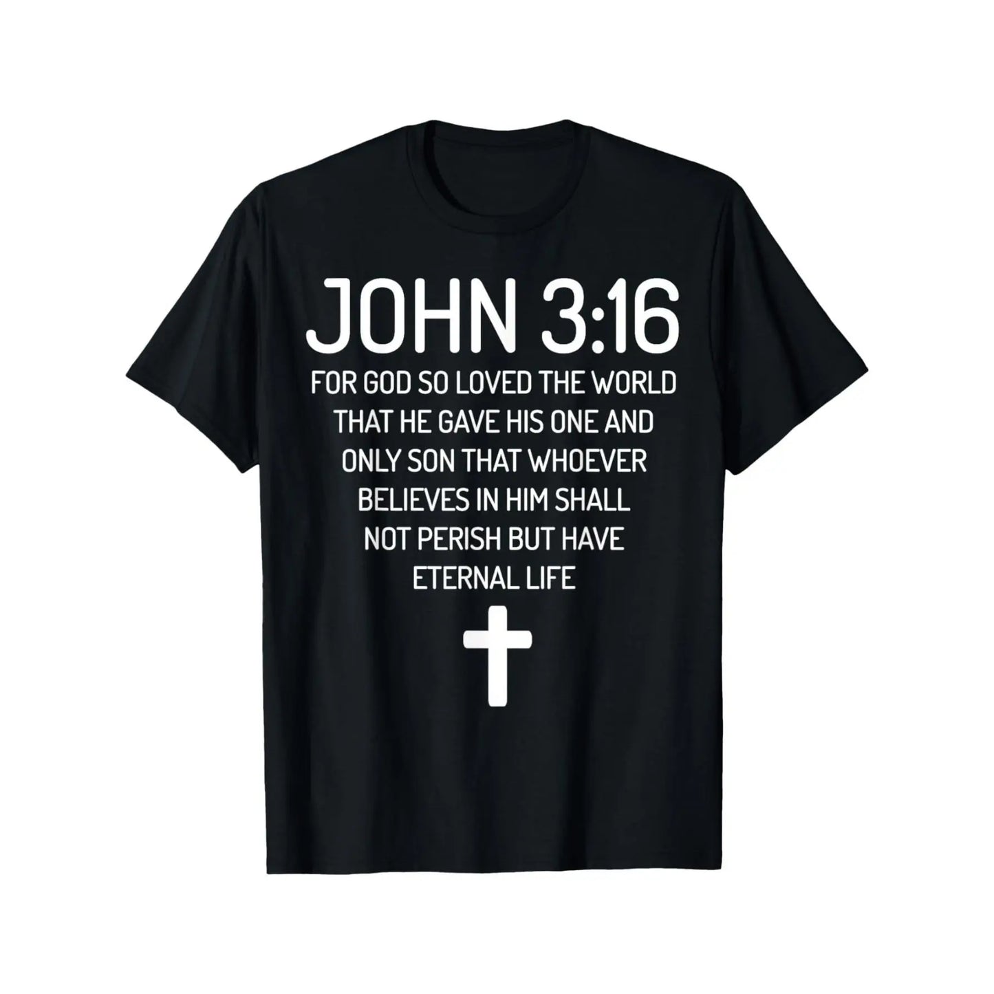 Men's John 3:16 Bible Verse Graphic T-Shirt, 100%25 Cotton Short Sleeve Round Neck Top, Casual Faith-Inspired Streetwear, Fabric
