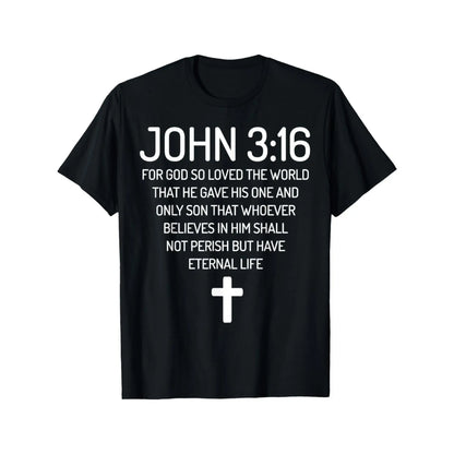 Men's John 3:16 Bible Verse Graphic T-Shirt, 100%25 Cotton Short Sleeve Round Neck Top, Casual Faith-Inspired Streetwear, Fabric