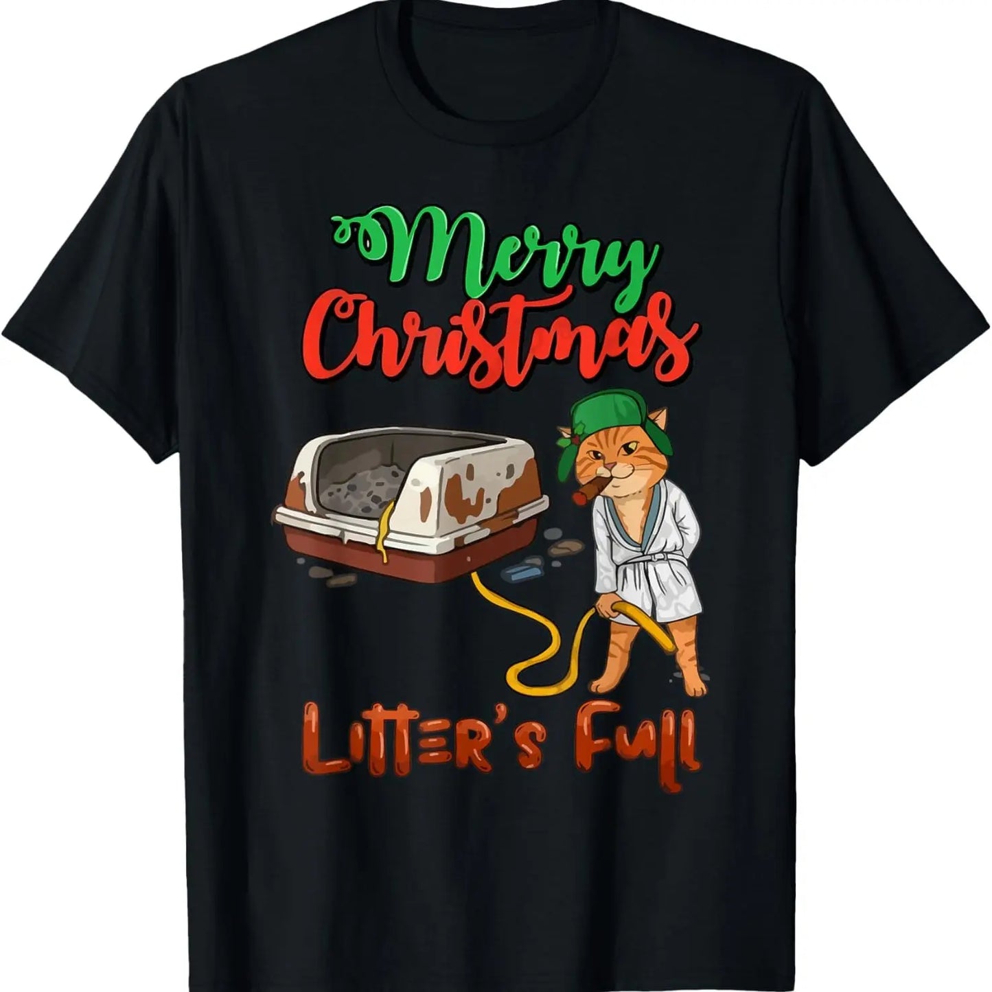 Men's Casual Round Neck Short-Sleeve Streetwear Top, Funny Cat Lovers Christmas T-Shirt