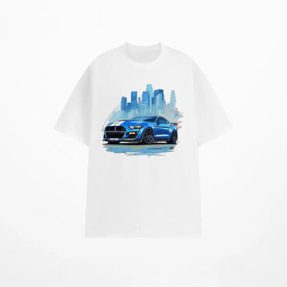 Men's Black Short Sleeve T-Shirt with Sports Car Cityscape Pattern, Casual Streetwear Tee, Perfect for Everyday Wear, Comfortable Cotton Blend Fabric, Unique Automotive Design for Car Enthusiasts, Modern Fit Graphic Top