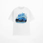 Men's Black Short Sleeve T-Shirt with Sports Car Cityscape Pattern, Casual Streetwear Tee, Perfect for Everyday Wear, Comfortable Cotton Blend Fabric, Unique Automotive Design for Car Enthusiasts, Modern Fit Graphic Top