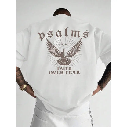 [100%25 Cotton]Faith Over Fear T-Shirt With Psalm 93 4 Design Loose Fit Crew Neck Short Sleeve For Men Casual Wear Sports Fan Gift In Glossy Black..