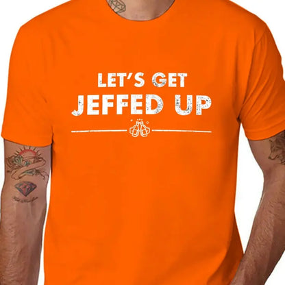 Men's 100%25 Cotton Casual Festive Graphic T-Shirt - Jeff Needs This Let's Get Jeffed Up Faded Beer Print, Round Neck Short Sleeve, Fitted Crewneck Streetwear Top, Holiday Gift (S-XXXL, Black)