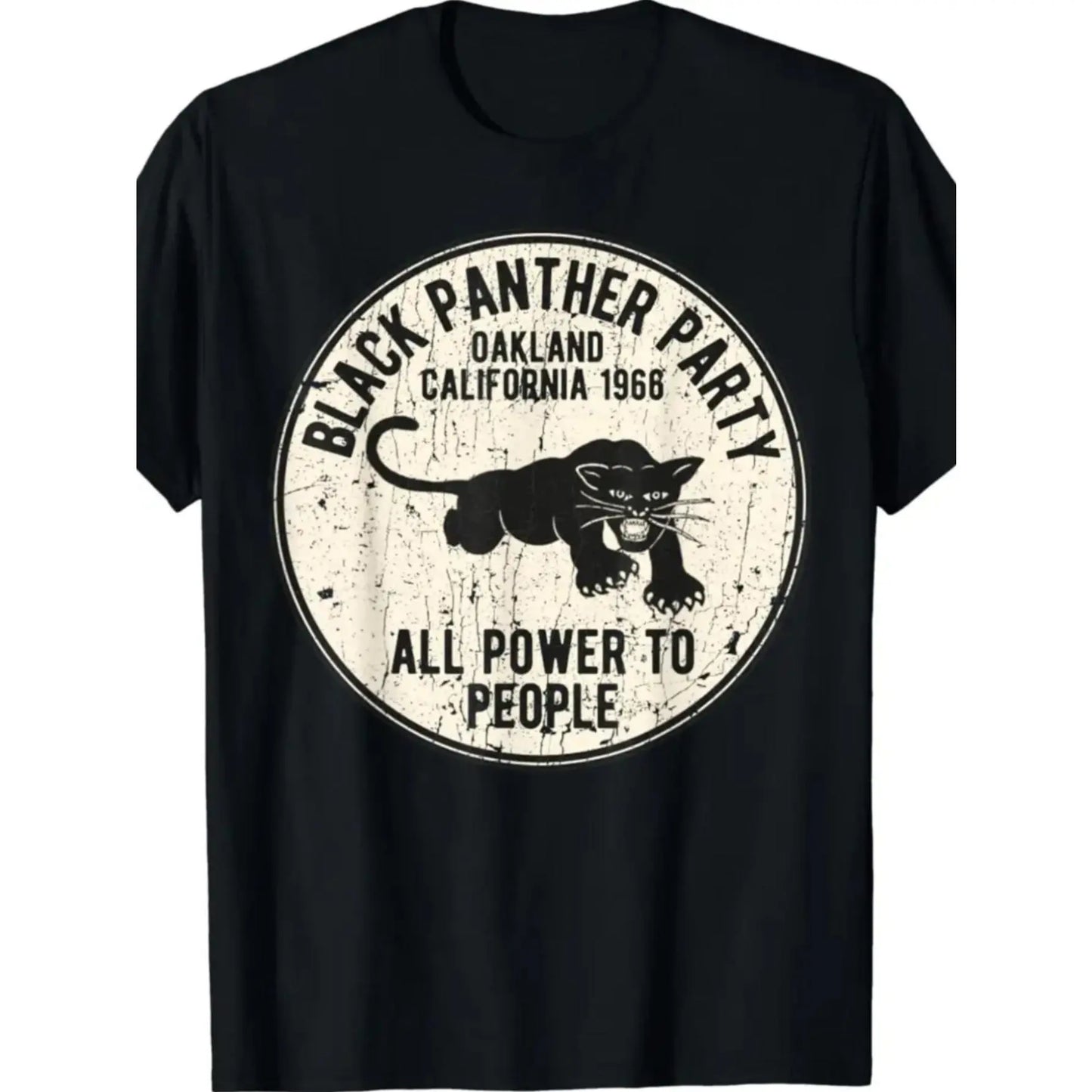 Classic Cotton T-Shirt for Men with 1966 Black Panther Party Oakland Graphic Print, Casual Short Sleeve Round Neck