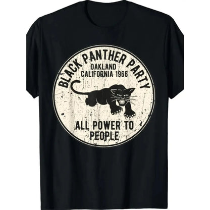 Classic Cotton T-Shirt for Men with 1966 Black Panther Party Oakland Graphic Print, Casual Short Sleeve Round Neck