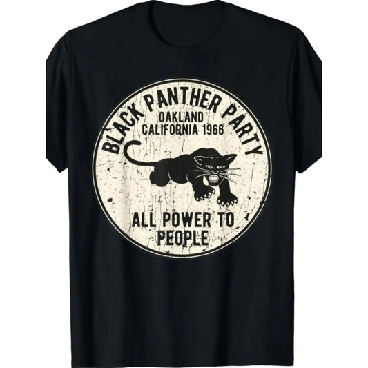Classic Cotton T-Shirt for Men with 1966 Black Panther Party Oakland Graphic Print, Casual Short Sleeve Round Neck