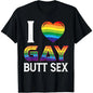 Men's "I Love Gay Butt Sex" Graphic T-Shirt, Casual 100%25 Cotton Short Sleeve Streetwear Top with Rainbow Heart, Made in USA