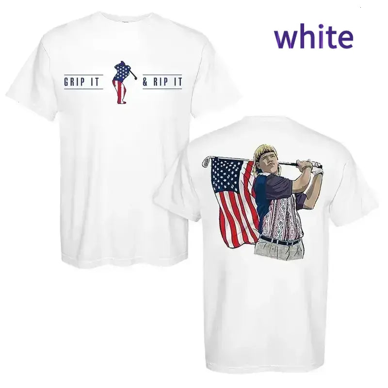 Vintage "John Daly" Grip It And Rip It Graphic Tee, Retro Patriotic 4th Of July Golf Heritage T-Shirt, Classic Soft Stylish Cotton Top, Premium Menswear Tee - KitchenEra