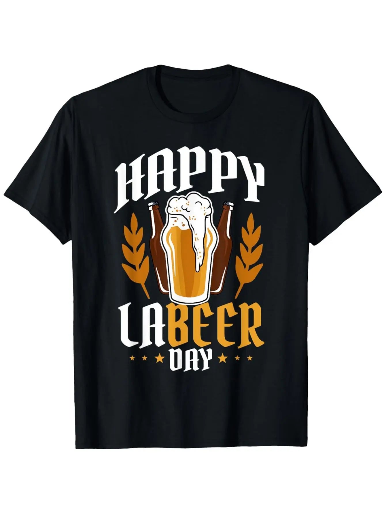 Happy Labor Day Celebration T-Shirt for Men - Soft Polyester Black Graphic Tee, Crew Neck Short Sleeve Casual Top, All Season Wear, Adult Funny Holiday Shirt, Comfortable Fit for Party & Daily Use