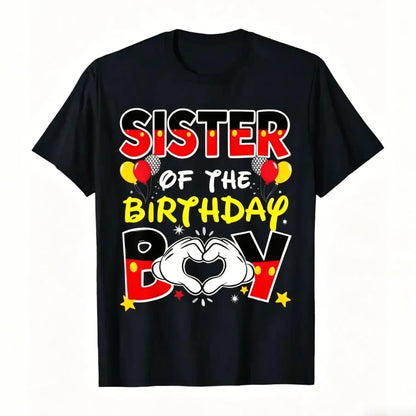 Men's "Daddy of the Birthday Boy" Graphic T-Shirt - Black, Casual, Shortleeve Crewneck Top, Menswear Streetwear Trendy Tshirts with Colorful Heart & Confetti Design, Ideal for Family Celebrations, Comfortable Fit