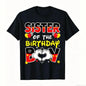 Men's "Daddy of the Birthday Boy" Graphic T-Shirt - Black, Casual, Shortleeve Crewneck Top, Menswear Streetwear Trendy Tshirts with Colorful Heart & Confetti Design, Ideal for Family Celebrations, Comfortable Fit