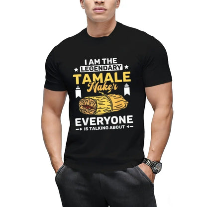 Women's 100%25 Cotton Short-Sleeve Round Neck Tee - Casual, Comfortable, Well-Fit Tropical-Inspired Custom-Printed "I Am the Legendary Tamale Maker" Beach Garment, Breathable Fabric Top for Women's T-Sh