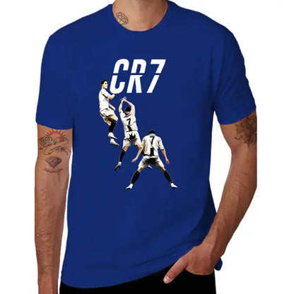 Men's & 's Ronaldo-Inspired CR7 Logo Design T-Shirt - White 'R' & '7' Lettering, Breathable Polyester Knit, Casual Round Neck Short Sleeve Tee for Fans, Casual Attire & Apparel