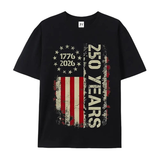 Vintage USA 250th Anniversary 1776-2026 250 Years Distressed American Flag Graphic T-Shirt, Patriotic Cotton Oversized Comfort Outfit, 4th of July Retro Fashion Tee, Casual Crew Neck Green Short Sleeve Top, Perfect Independence Day & Holiday Gift For Prou