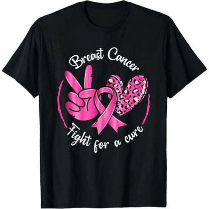 Peace Love Cure Breast Cancer Awareness T-Shirt With Ribbon Design