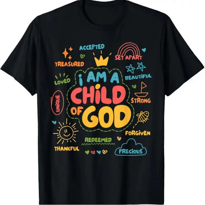 Christian "I am a Child of God" Retro Jesus Faith Design Short-Sleeve Round Neck Casual Streetwear Sports Top T-Shirt