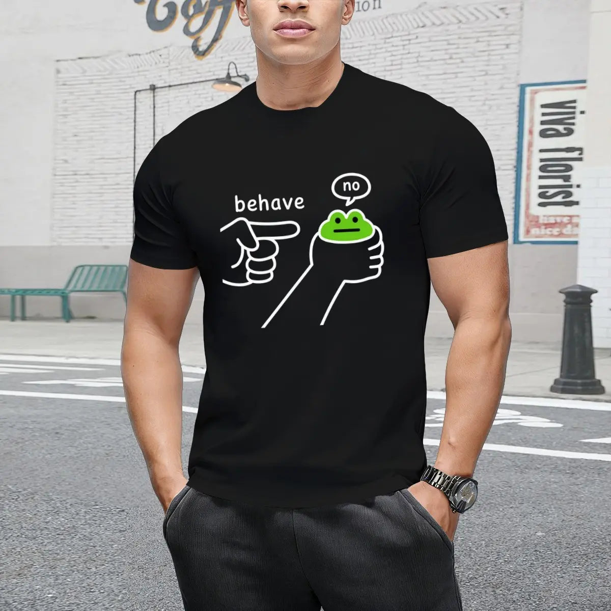 Dishonest Frog Graphic T Shirts Funny Frog Meme Behave No T-Shirt Casual Cotton Short Sleeved Tshirt Comfortable Loose Clothing