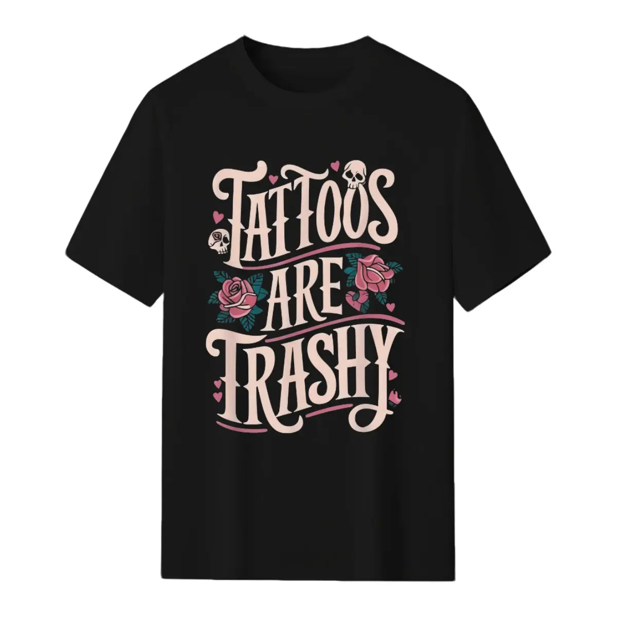 Unisex T-Shirt |   Casual Round Neck, Geometric Pattern, "Tattoos Are Trashy" Slogan, Breathable Knit Fabric